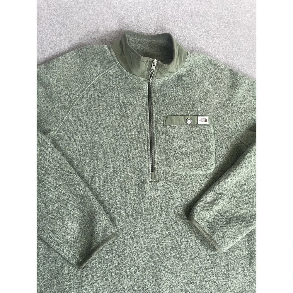 The North Face Fleece Pullover Mens Med Green Quarter Zip Chest Pocket